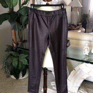 SZ S FAUX LEATHER PANTS LOVE TREE DARK BROWN ELASTIC WAIST POCKETS IN BACK